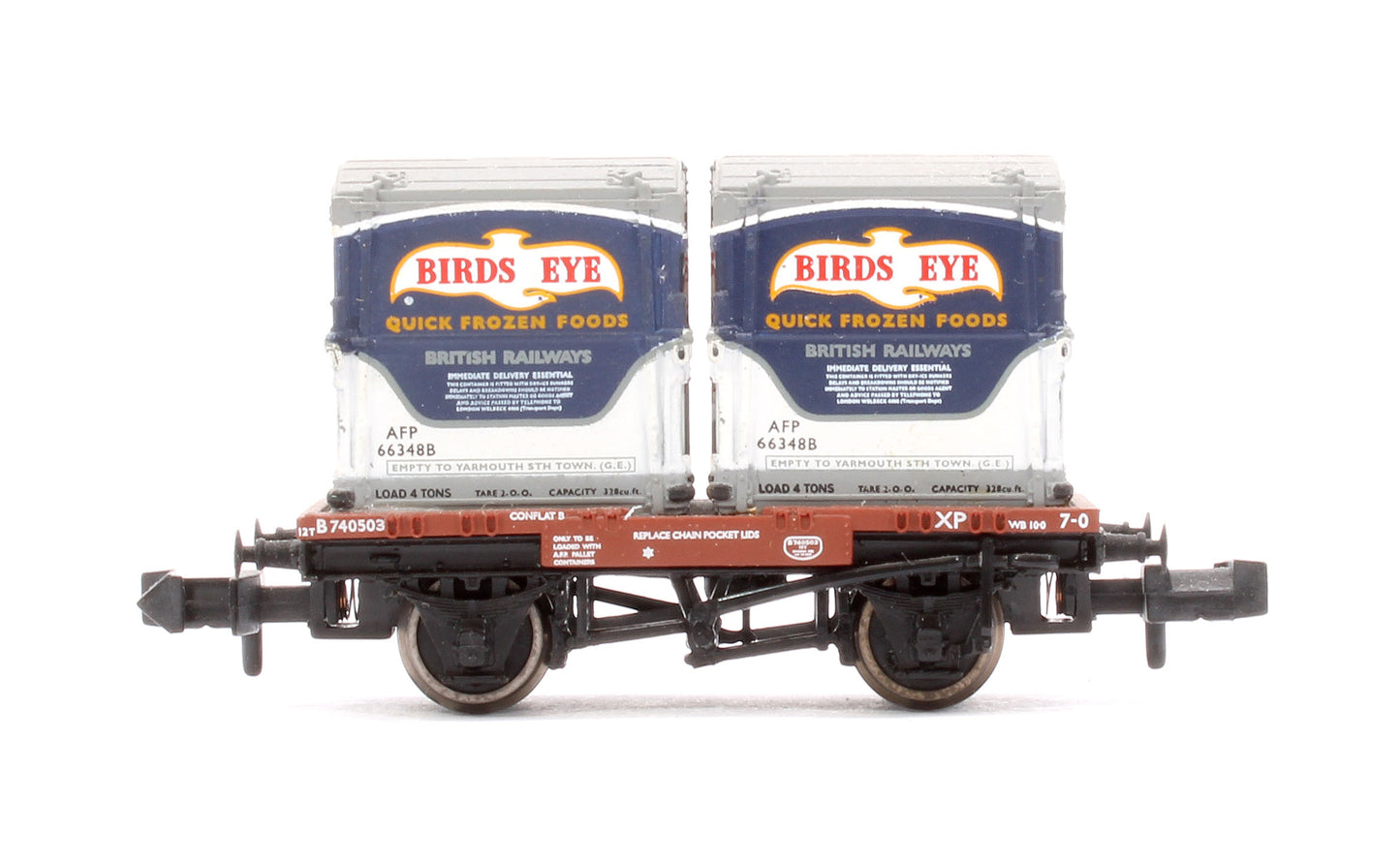 Pre-Owned Covered Conflat wagon with AF Containers - 'Birds Eye'