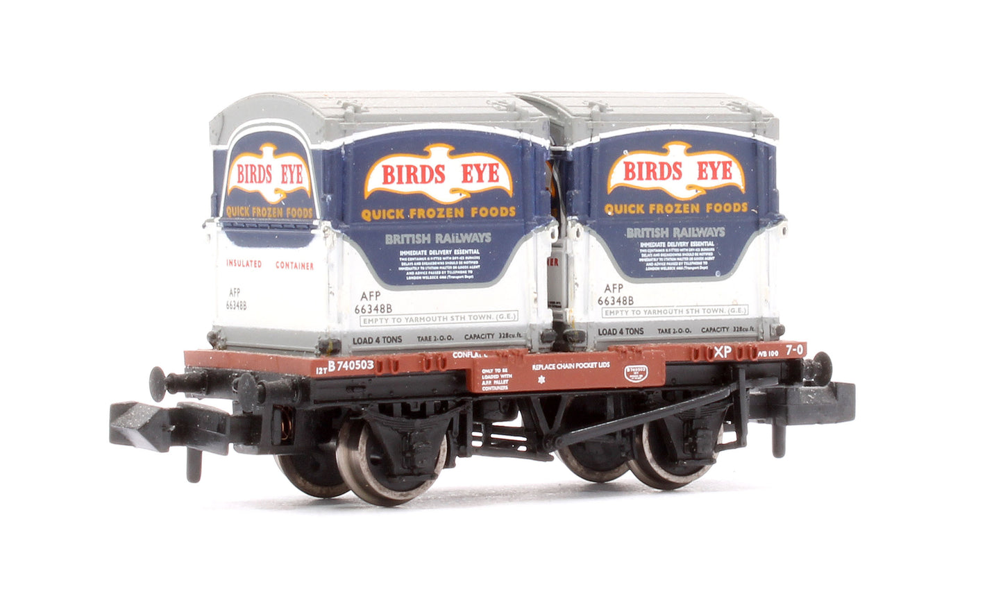 Pre-Owned Covered Conflat wagon with AF Containers - 'Birds Eye'