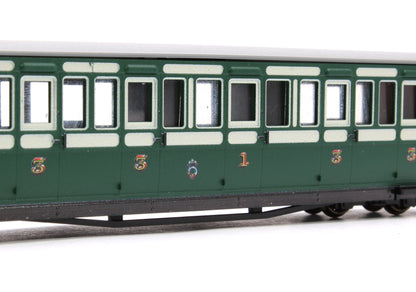 Ffestiniog Railway Short 'Bowsider' Bogie Coach, Early Preservation Green, No. 18