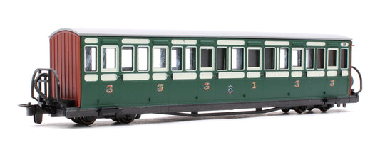 Ffestiniog Railway Short 'Bowsider' Bogie Coach, Early Preservation Green, No. 18