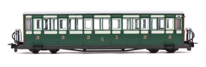 Ffestiniog Railway Short 'Bowsider' Bogie Coach, Early Preservation Green, No. 18