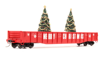 Pre-Owned 85-72036 Christmas (Red) 70 Ton Mill Gondola Car With Lighted Christmas Trees