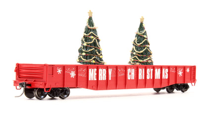 Pre-Owned 85-72036 Christmas (Red) 70 Ton Mill Gondola Car With Lighted Christmas Trees