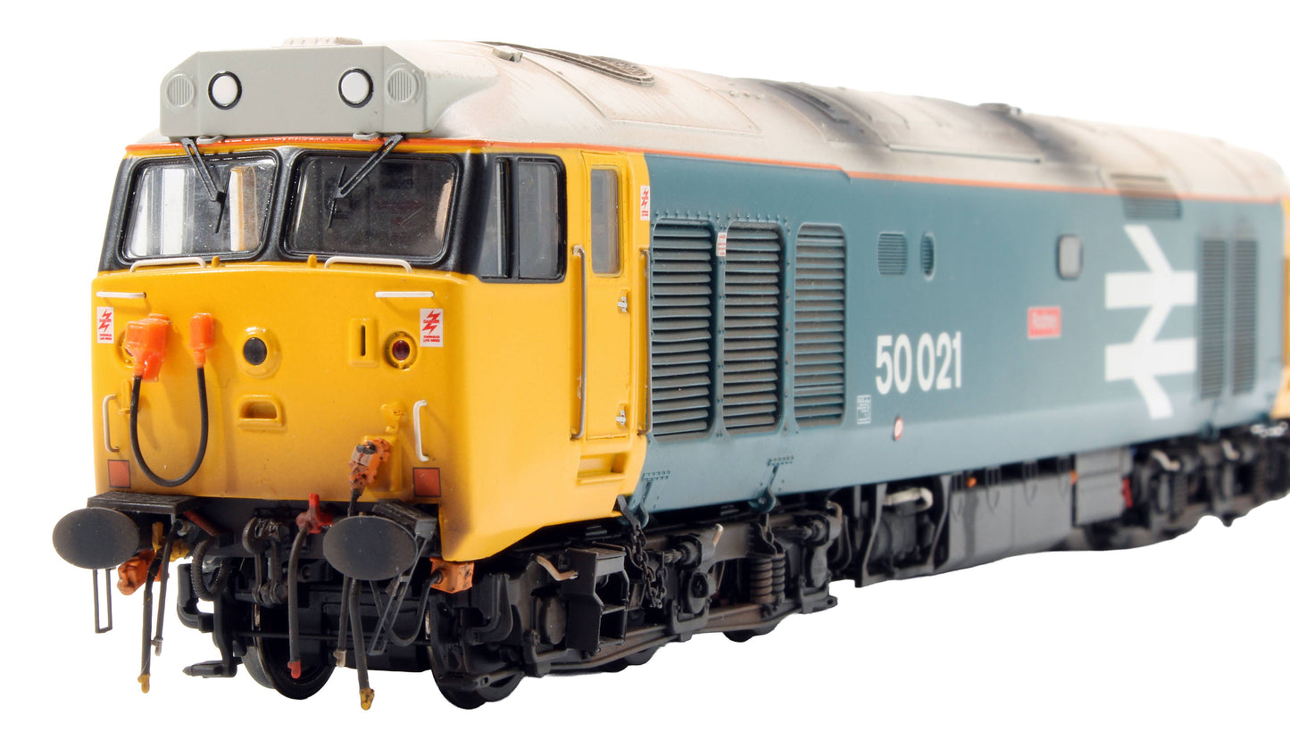 Pre-Owned ACC2243-DCC Class 50021 'Rodney' BR Blue Large Logo Diesel Locomotive (DCC Sound) - Custom Weathered