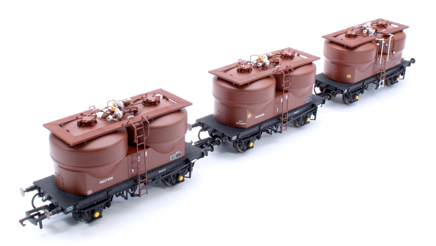 Set of 3 Prestwin Silo Wagons in BR Bauxite - Pre TOPS