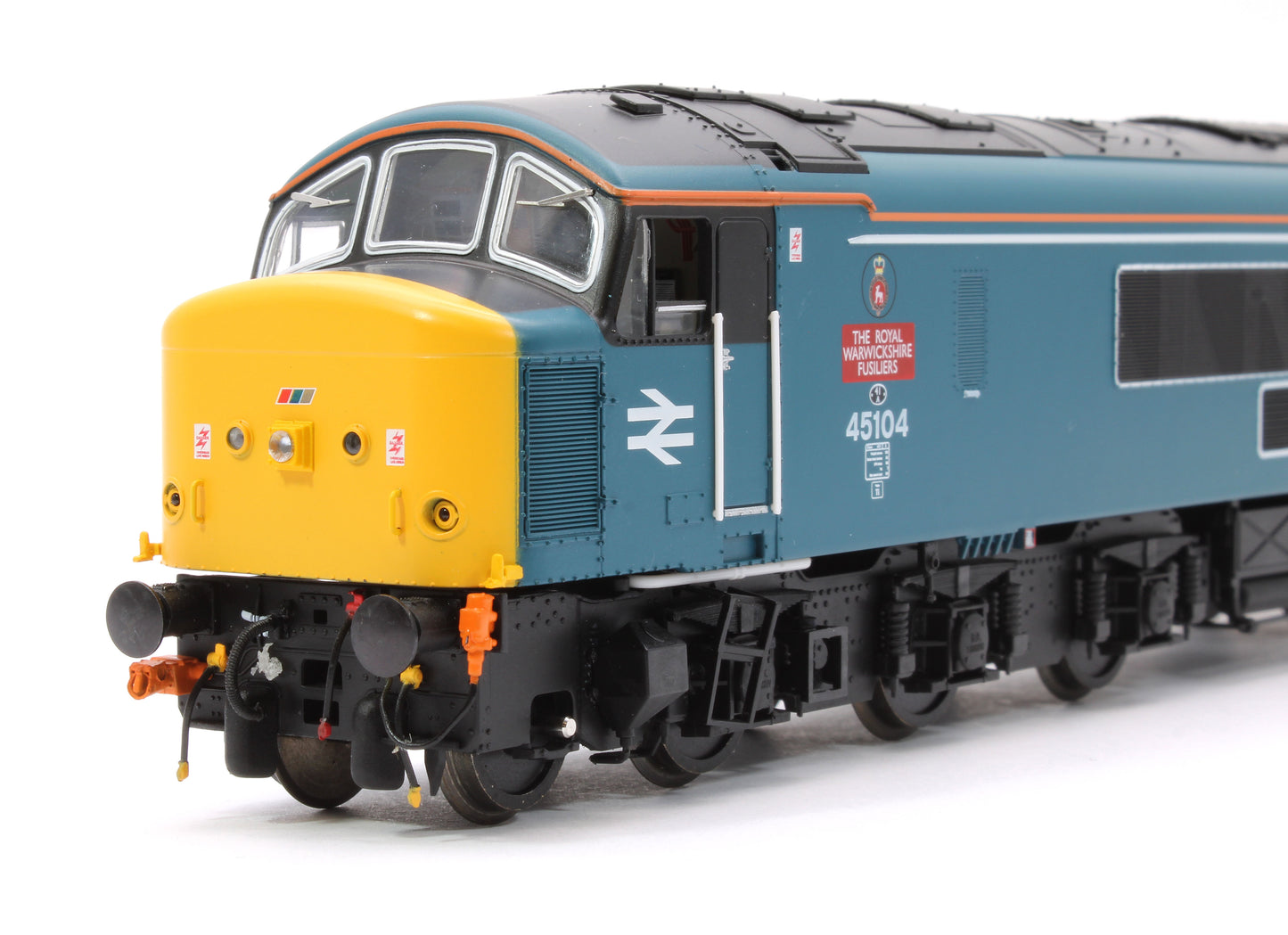 Class 45/1 45104 'The Royal Warwickshire Fusiliers' BR Blue (orange cantrail stripe, black bonnet/cab, NSE flashes)  Diesel Locomotive