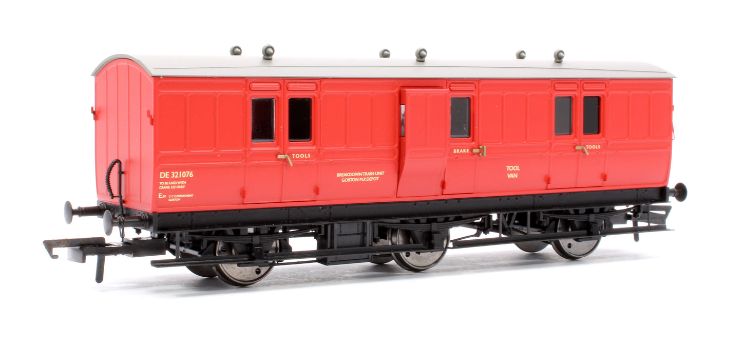 Pre-Owned H4-6FB-901AL 6 Wheel Full Brake Tool Van BR Breakdown Train Red No.DE321076 - With Working Lights