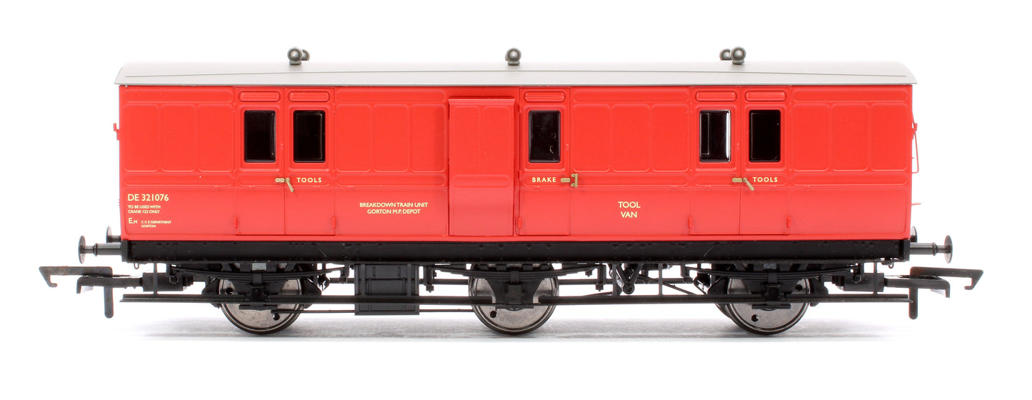 Pre-Owned H4-6FB-901AL 6 Wheel Full Brake Tool Van BR Breakdown Train Red No.DE321076 - With Working Lights