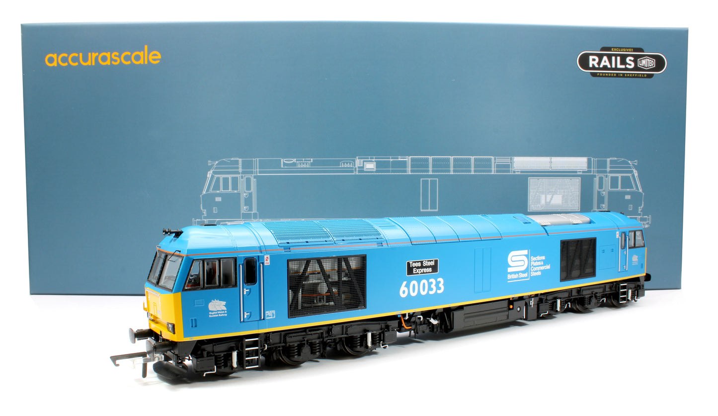 Class 60 60033 'Tees Steel Express' EWS / British Steel Blue Diesel Locomotive - DCC Sound