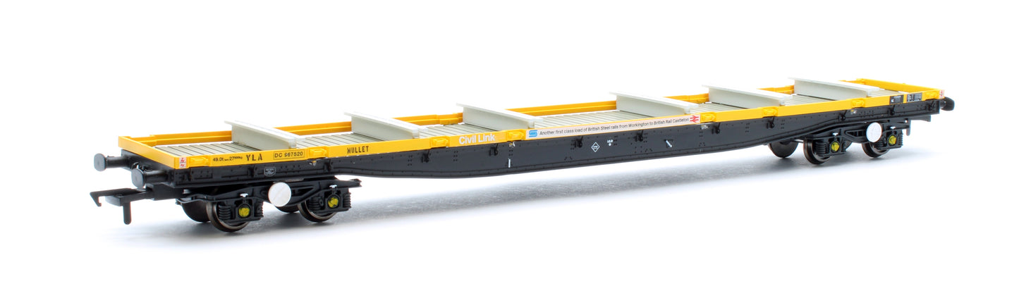Pre-Owned RT-OO-YLA-407 YLA Mullets Departmental Yellow Civil Link & "Another first class load of British Steel from Workington to British Rail Castleton" branding No. DC967520 and DC967629