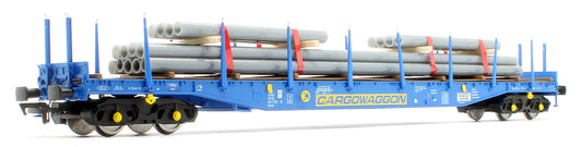 Pre-Owned 5112 IGA Cargowaggon bogie flat in CARGOWAGGON blue with pipe load 4647 035