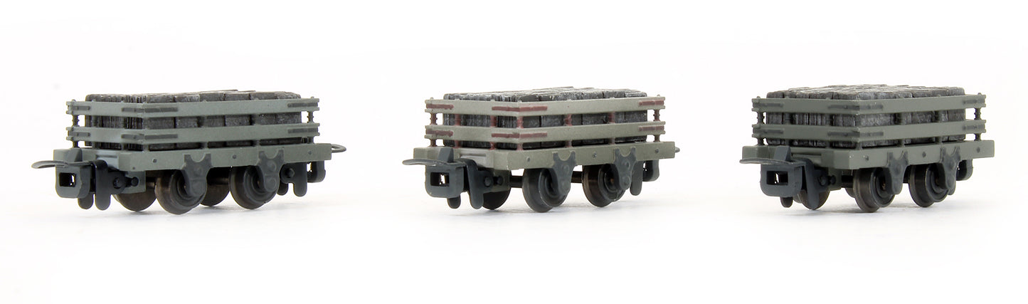 Pre-Owned 393-075 4 Wheel Slate Wagon (Pack of 3) Grey livery with Slate Load - Weathered