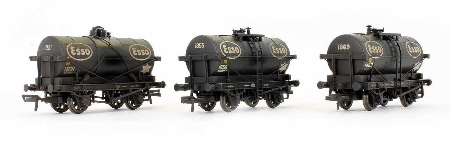 37-666B Pre-Owned Set Of 3 'Esso' Black 14 Ton Tank Wagons (Weathered)