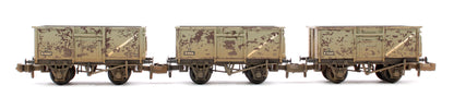 BR 16T Steel Mineral with Top Flap Doors 3-Wagon Pack BR Grey (With Load) - Weathered