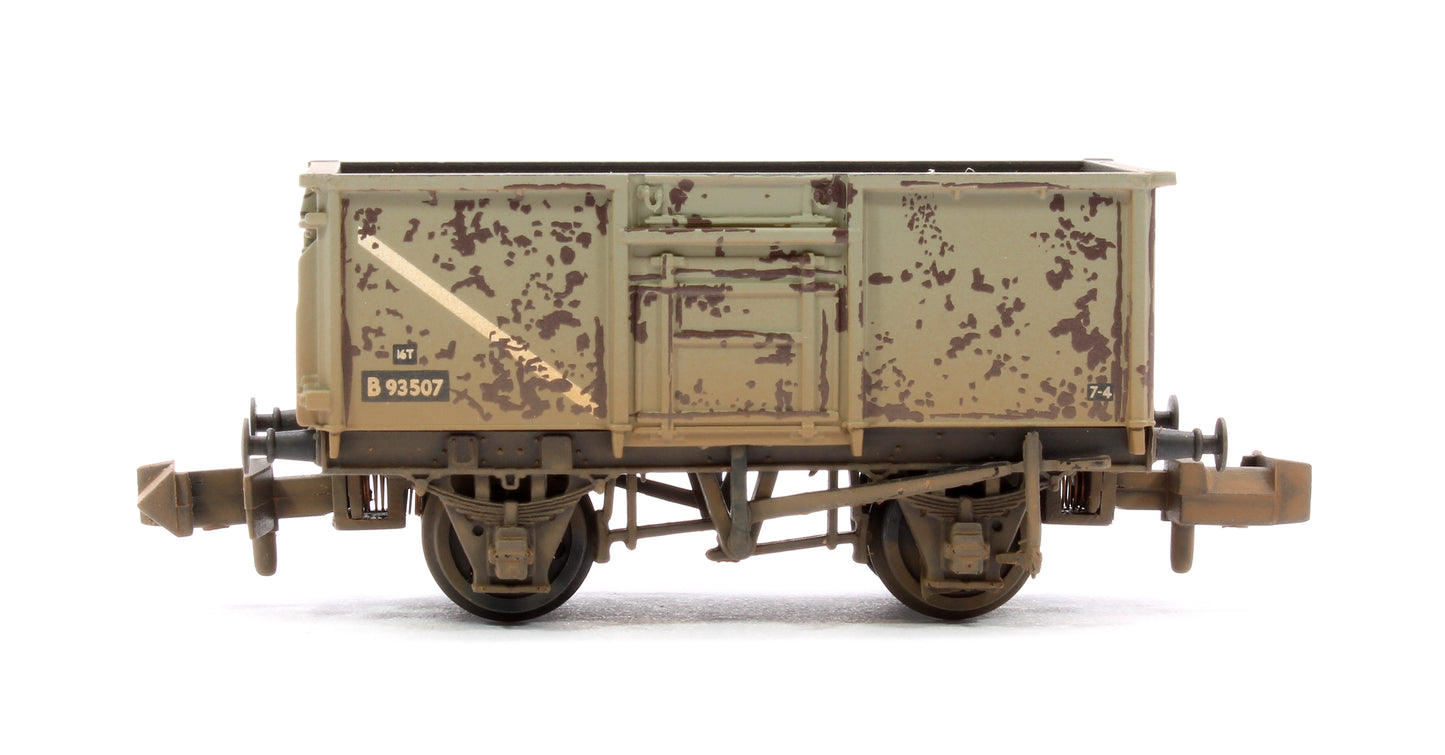 BR 16T Steel Mineral with Top Flap Doors 3-Wagon Pack BR Grey (With Load) - Weathered