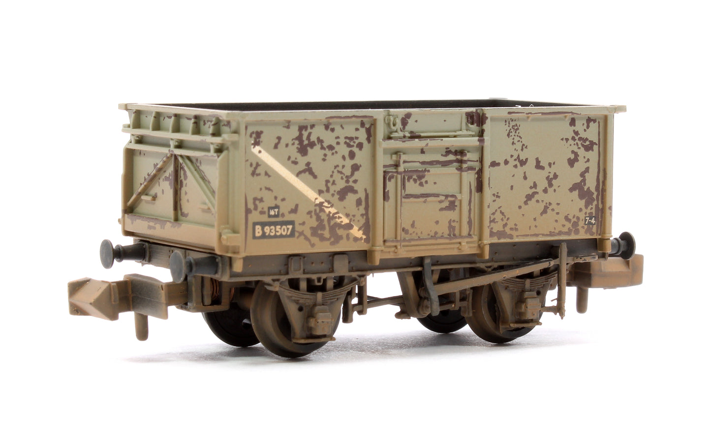 BR 16T Steel Mineral with Top Flap Doors 3-Wagon Pack BR Grey (With Load) - Weathered