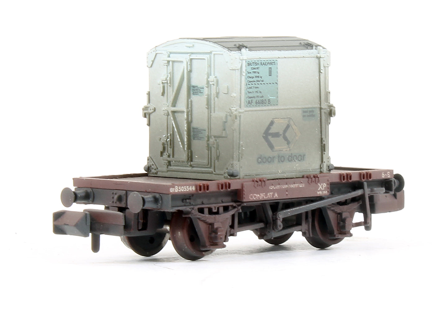 Pre-Owned 377-335 Set Of 3 BR Bauxite Conflat Wagons With Containers BR Light Blue (Weathered)