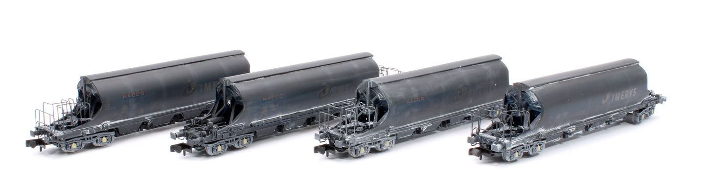 Pack of 4 JIA Nacco Wagons Imerys Blue - Heavily Weathered