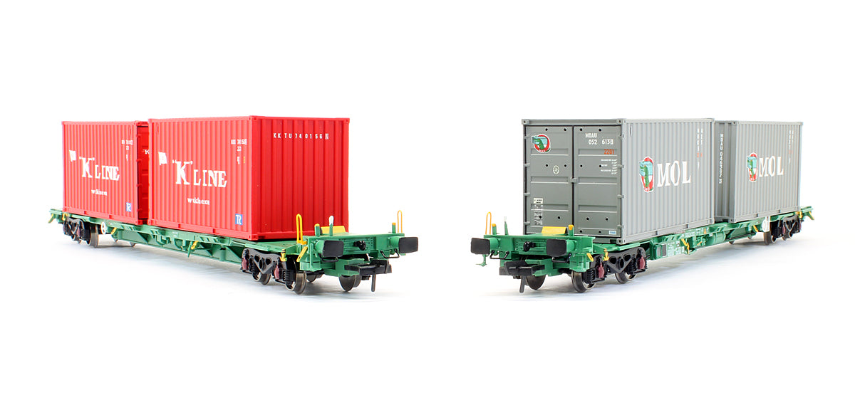 Pre-Owned 37-320 Intermodal Bogie Wagons With Two Pairs Of 20ft Containers 'K-Line & MOL'