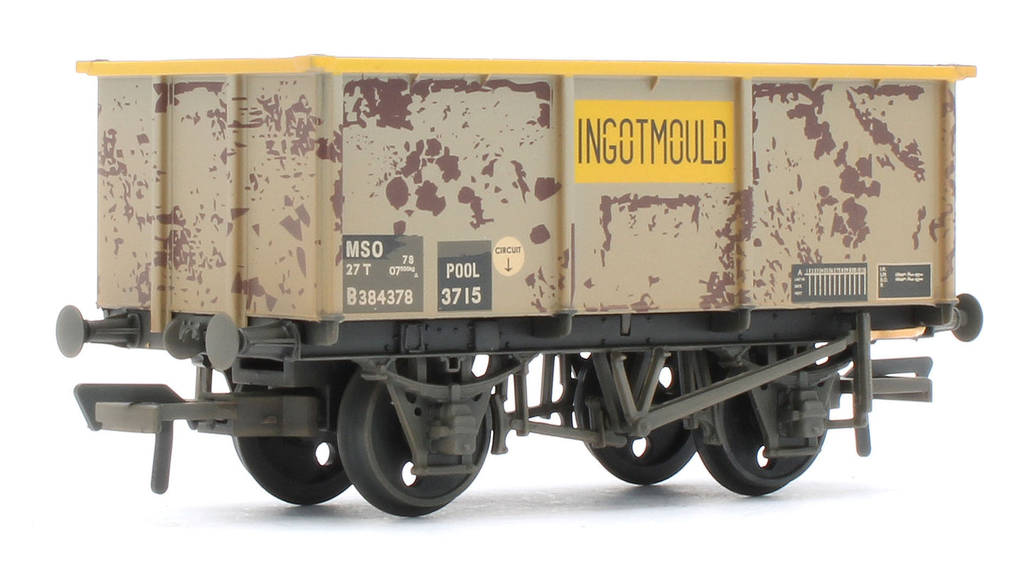 37-283 BR 27T MSO Steel Tippler BR Grey & Yellow 'INGOTMOULD' No.B384378 - Weathered