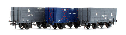 NER 20t Hopper - Mixed Q3 Hopper - Grouping transition period: 1910-22 NER Blue/1923-37 LNER Grey - Triple Pack