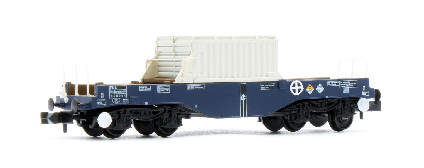 377-803 BR FNA Nuclear Flask Wagon with Flat Floor DRS Blue with Flask No.550011
