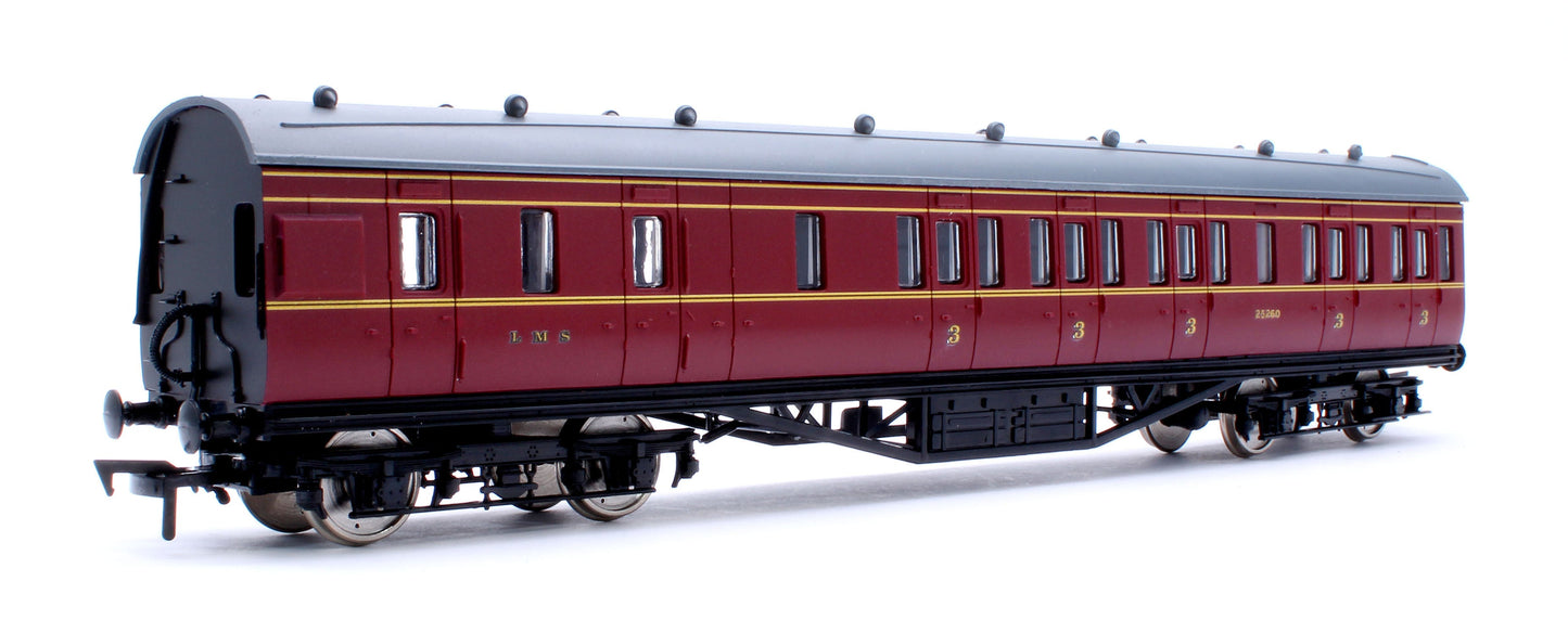 Pre-Owned 57ft Stanier Non-Corridor Brake 25260 LMS Lined Maroon
