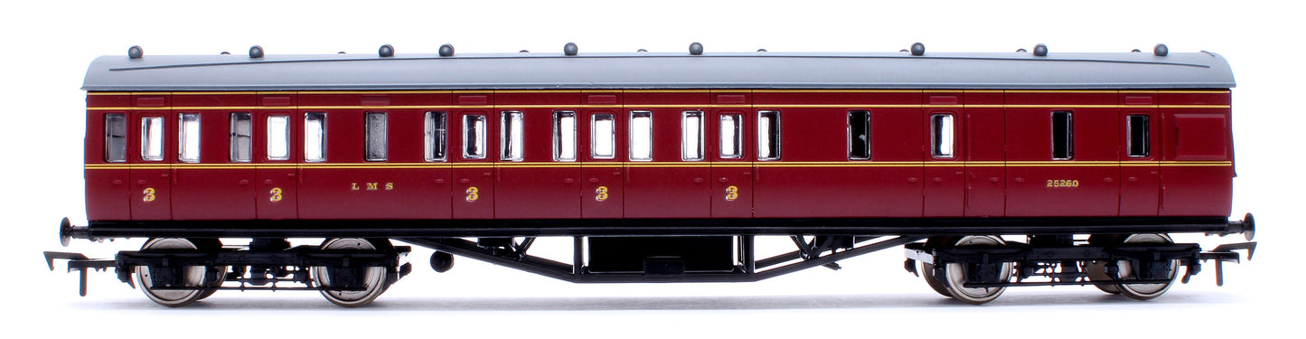 Pre-Owned 57ft Stanier Non-Corridor Brake 25260 LMS Lined Maroon