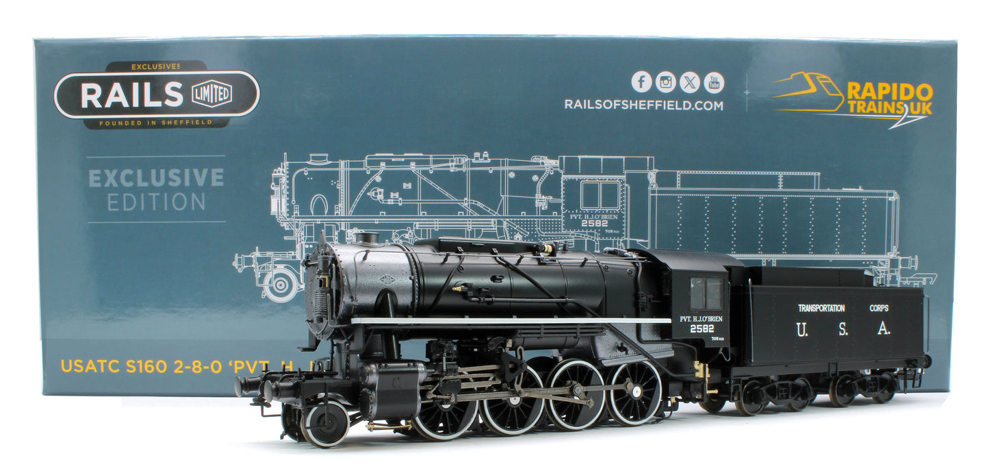 926013 USATC S160 2-8-0 'Pvt. H.J. O’Brien' Black with Transportation Corps U.S.A. on Tender No.2582 Steam Locomotive