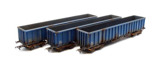 JXA01 TP(A)W Set of 3 JXA Bogie Scrap Wagons TIPH Blue As Converted 1995 No.3012/3042/3051 - Weathered