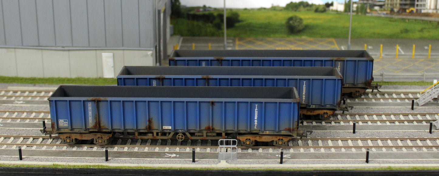 JXA01 TP(A)W Set of 3 JXA Bogie Scrap Wagons TIPH Blue As Converted 1995 No.3012/3042/3051 - Weathered