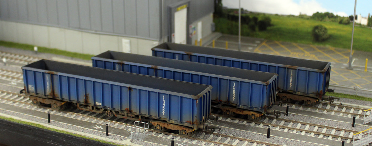JXA01 TP(A)W Set of 3 JXA Bogie Scrap Wagons TIPH Blue As Converted 1995 No.3012/3042/3051 - Weathered