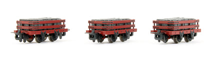 Pre-Owned Set Of 3 - 4 Wheel Slate Wagons Red With Loads