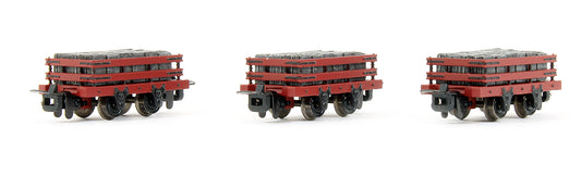 Pre-Owned Set Of 3 - 4 Wheel Slate Wagons Red With Loads