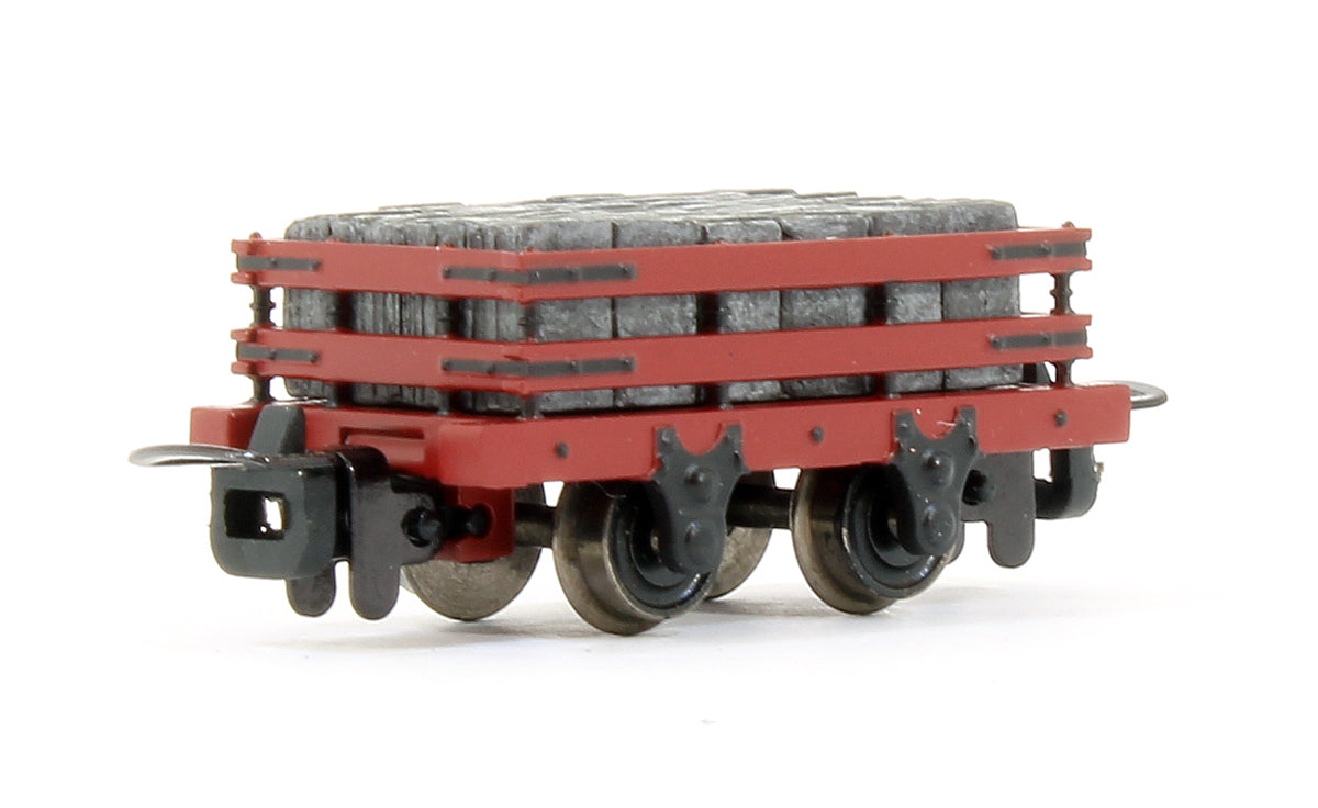 Pre-Owned Set Of 3 - 4 Wheel Slate Wagons Red With Loads