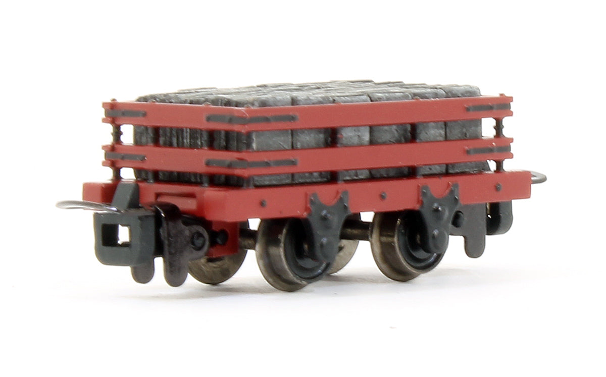 Pre-Owned Set Of 3 - 4 Wheel Slate Wagons Red With Loads