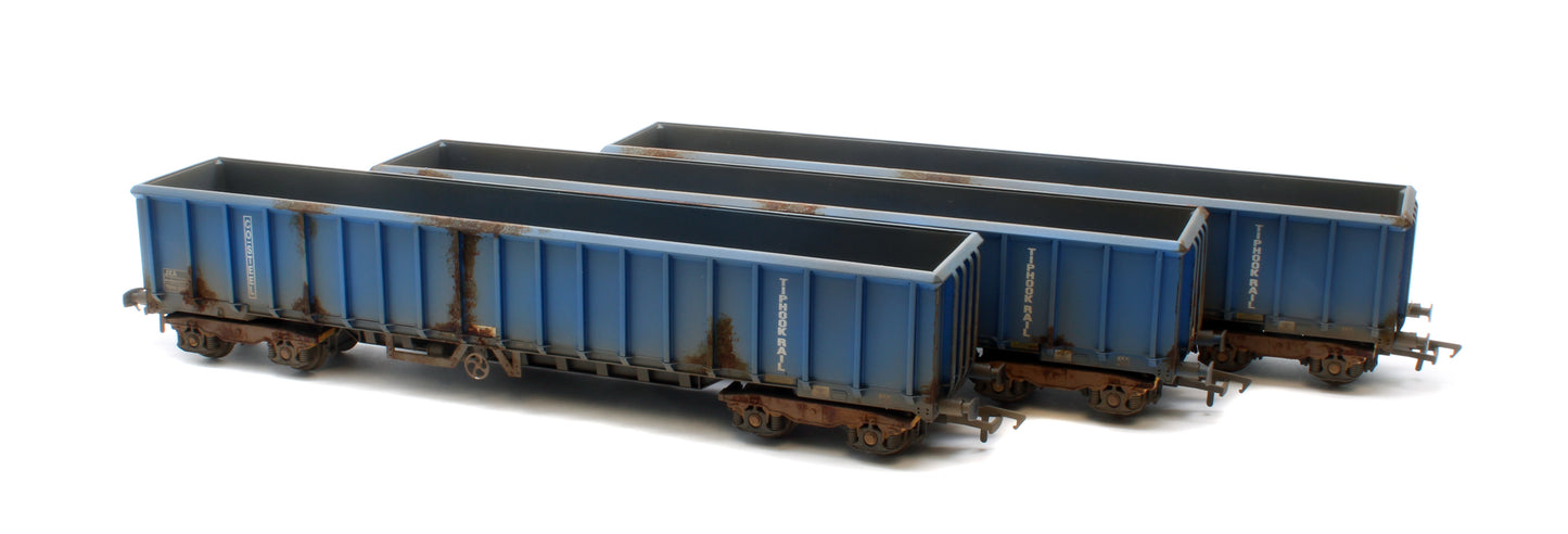 JXA01 TP(B)W Set of 3 JXA Bogie Scrap Wagons TIPH Blue Post 1998 Black & White Data Panels & OHLW Sticker No.3018/3020/3050 - Weathered