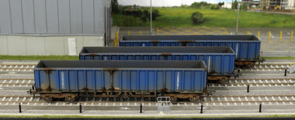 JXA01 TP(B)W Set of 3 JXA Bogie Scrap Wagons TIPH Blue Post 1998 Black & White Data Panels & OHLW Sticker No.3018/3020/3050 - Weathered