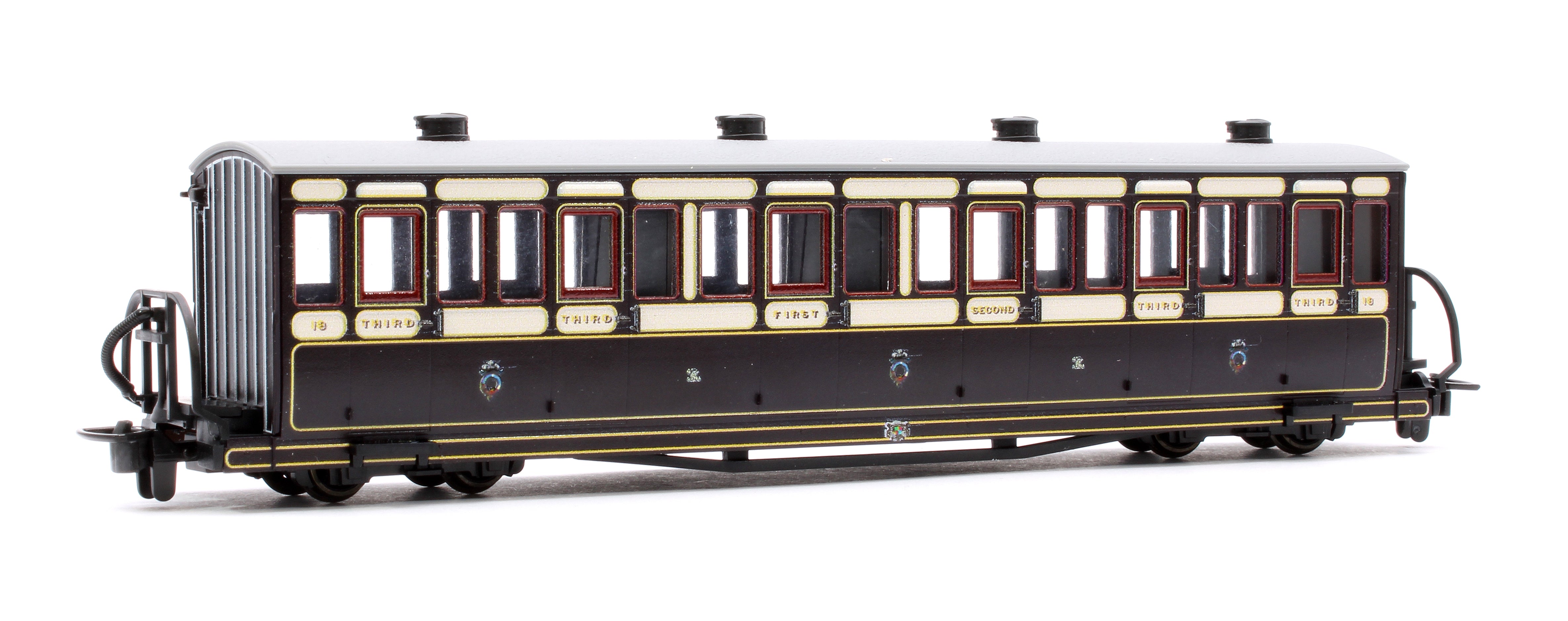 GR620A Ffestiniog Railway Long 'Bowsider' Bogie Coach, Victorian Purple/Brown, No. 19 main image 1