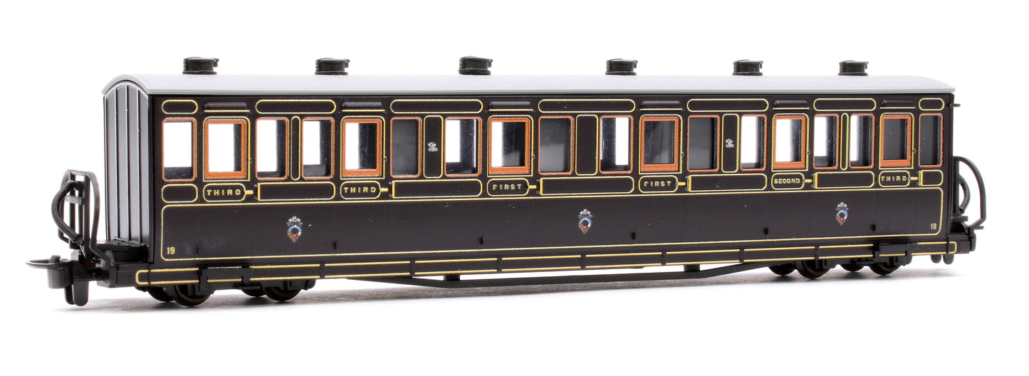 Ffestiniog Railway Long 'Bowsider' Bogie Coach, Victorian Purple/Brown, No. 19