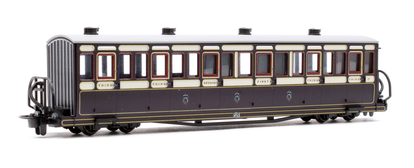 Ffestiniog Railway Short 'Bowsider' Bogie Coach, Victorian Purple/Brown, No. 17