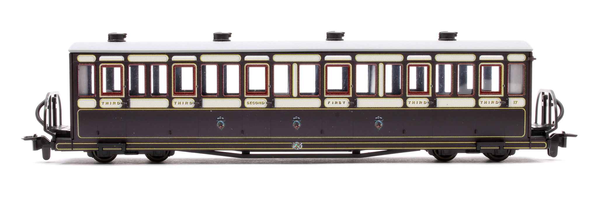 GR620A Ffestiniog Railway Long 'Bowsider' Bogie Coach, Victorian Purple/Brown, No. 19