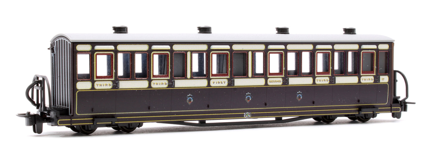 Ffestiniog Railway Short 'Bowsider' Bogie Coach, Victorian Purple/Brown, No. 17