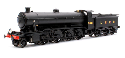 Class O2/1 'Tango' LNER black No. 3481 with low running plate, GN cab and tender, tall chimney