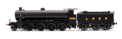 Class O2/1 'Tango' LNER black No. 3481 with low running plate, GN cab and tender, tall chimney