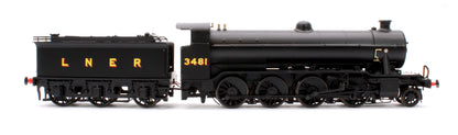 Class O2/1 'Tango' LNER black No. 3481 with low running plate, GN cab and tender, tall chimney