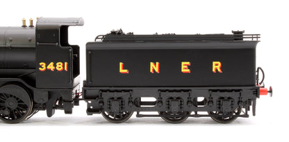 Class O2/1 'Tango' LNER black No. 3481 with low running plate, GN cab and tender, tall chimney