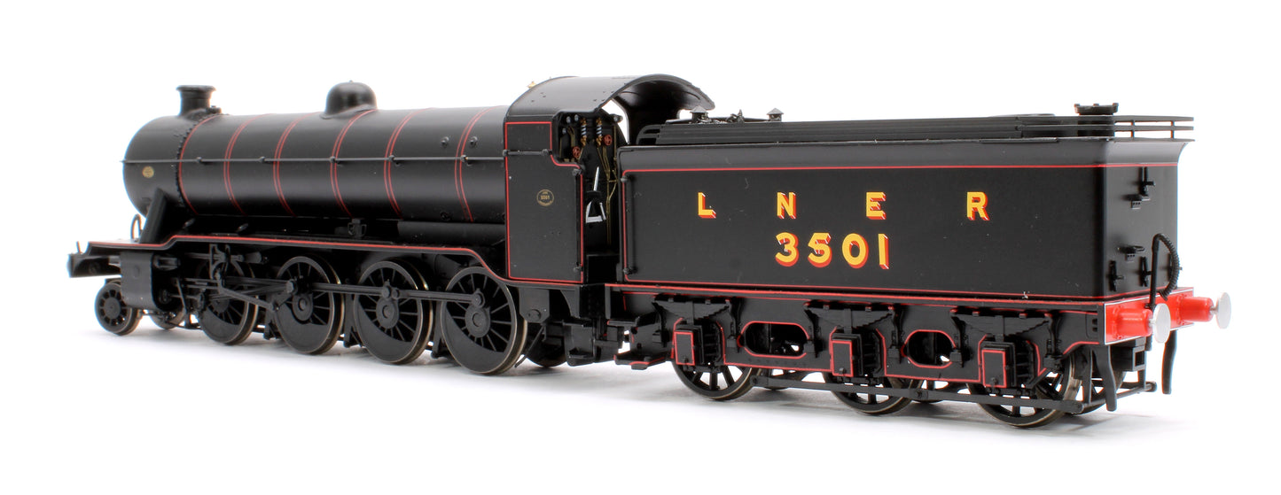 Class O2/2 'Tango' LNER Lined Black No. 3501 with low running plate, GN cab and tender