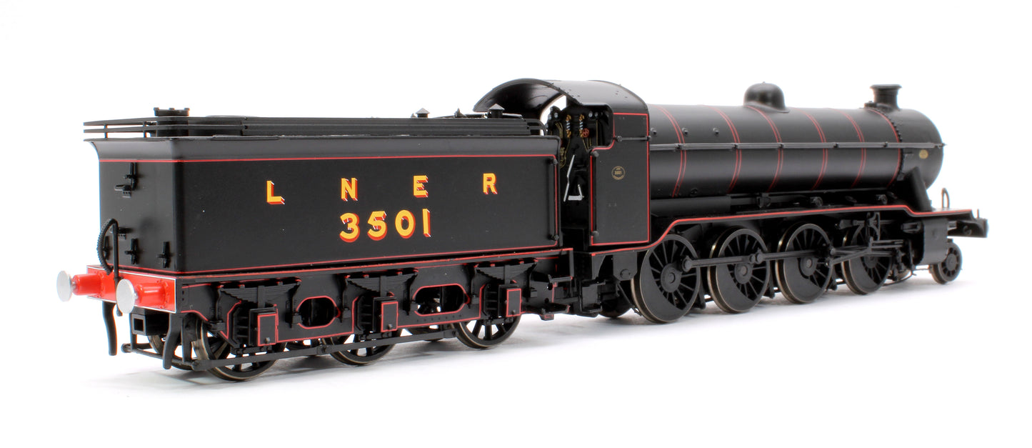 Class O2/2 'Tango' LNER Lined Black No. 3501 with low running plate, GN cab and tender