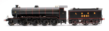 Class O2/2 'Tango' LNER Lined Black No. 3501 with low running plate, GN cab and tender